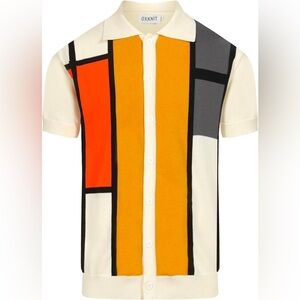 OXKNIT Men's Retro Knitted Polo Shirt, 1960s Mod Style Polo Short Sleeve Button